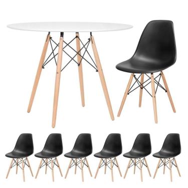 Imagem de Mesa Redonda Eames 100cm Branco + 6 Cadeiras Preto