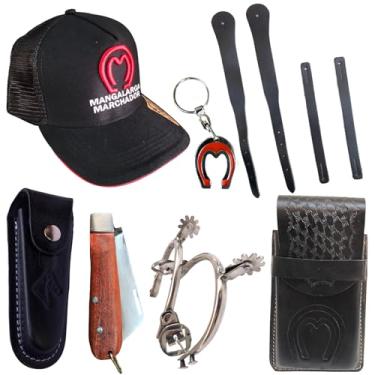 Imagem de kit Peão Boné Mangalarga Bainha Canivete Capa Celular Espora + Correias e Chaveiro (preto)
