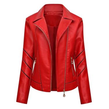 Imagem de Casaco feminino primavera outono namorado feminino motoqueiro casaco outwear, Vermelho, 3G