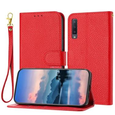 Imagem de Wallet Case Compatible with Samsung Galaxy A7 2018/A750 for Women and Men,Flip Leather Cover with Card Holder, Shockproof TPU Inner Shell Phone Cover & Kickstand (Size : Rojo)