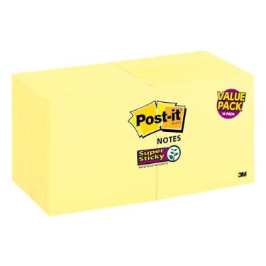 Imagem de Post it(R) Super Sticky Notes, 7,62 cm x 7,62 cm, amarelo can rio, pacote com 16 blocos