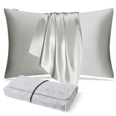 Imagem de DISANGNI 100% Natural Mulberry Silk Pillow case for Hair and Skin with Hidden Zipper 22 Momme Both Sides Real Silk Pillow Case (1pc Standard Size 20" x26", Light Grey)