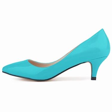Imagem de Clássico bico fino 5 cm salto alto baixo feminino sapatos vestido casamento sapatos grandes, Azul, 37