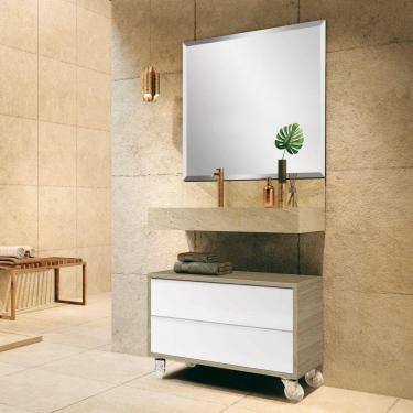 Imagem de Bancada em Porcelanato para Banheiro 80cm Pró com Cuba Esculpida Blu Travertino