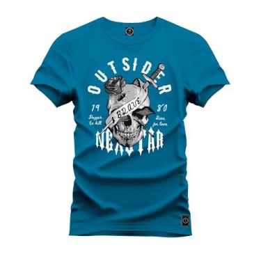 Imagem de Camiseta Plus Size T-Shirt Confortável Estampada Ousider Caveira Azul G2