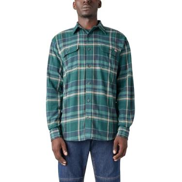 Imagem de Dickies Camisa masculina de flanela de manga comprida flexível, Verde, P