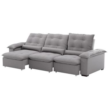 Imagem de Sofá 4 Lugares Retrátil e Reclinável Porto Belo Linho Grafite 290 cm