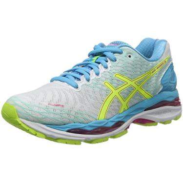 Imagem de ASICS Tênis de corrida feminino Gel-Nimbus 18, Aquário amarelo de segurança branco multicolorido, 35 BR