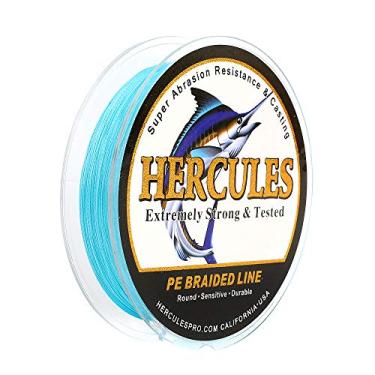 Imagem de Hercules Linha de pesca trançada super forte 4 fios super econômico de 1,8 kg a 2,3 kg Teste para água salgada, 109/328 / 547/1094 jardas (100 m / 300 m / 500 m / 1000 m), Diam# 0,08 mm - 0,55 mm Azul, 20LB(9.1KG)-0.20MM-547YDS(500M)