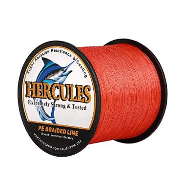 Imagem de Hercules linha de pesca trançada super fundida 8 fios de 10 lb a 300 lb teste para água salgada, 109/328/547/1094 jardas (100 m/300 m/500 m/1000 m), diamante.#0,12 mm-1,2 mm, desempenho de alto nível, cores variadas, Vermelho, 20LB-0.20MM-1094YDS(1000M)-8 STRANDS
