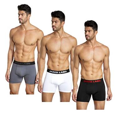 Imagem de Cueca boxer masculina designer pacote com 3 cuecas masculinas multicoloridas, Cinza/branco/preto, G