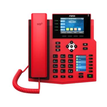 Imagem de Fanvil X5U-R Telefone VoIP de alta qualidade, visor colorido de 3,5 polegadas, visor colorido lateral de 2,4 polegadas para teclas DSS. 16 linhas SIP, ethernet Gigabit de porta dupla, adaptador de energia não incluído, vermelho