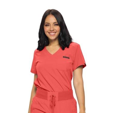 Imagem de Monarch Uniforms Blusa feminina de uniforme hospitalar com um bolso para mulheres, Coral, M