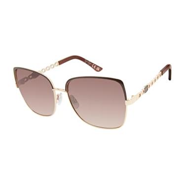 Imagem de Jessica Simpson J6101 Óculos de sol Posh Metal olho de gato com proteção UV. Presentes Glam para mulheres, 58 mm, Marrom e dourado, 58 mm