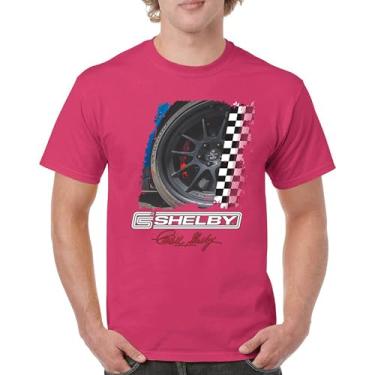 Imagem de Camiseta masculina Shelby Wheel American Classic Muscle Car Racing Mustang Cobra GT500 Performance Powered by Ford, Rosa choque, XXG