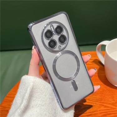 Imagem de Chapeamento claro caso magnético para huawei p50 p40 p30 mate 50 40 30 20 pro carga sem fio capa amortecedor macio, yfl, para huawei mate50pro