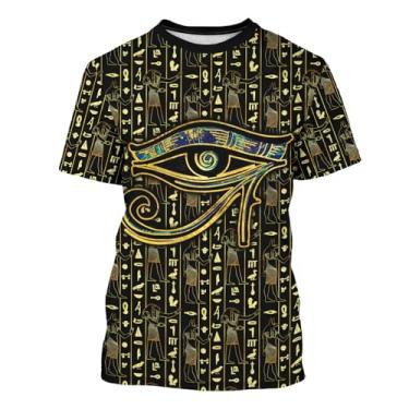 Imagem de BJU Camiseta com estampa do Egito Antigo Gola Redonda Estampada em 3D Manga Curta Solta Casual Unissex, Preto, M