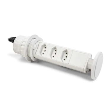 Imagem de Torre De 03 Tomadas Antichoque Retrátil Multiplug De Embutir 20a (Branca)