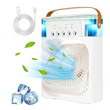 Imagem de Mini condicionadores de ar, refrigerador de ar portátil, refrigerador de ar evaporativo de 600 ml, 3 velocidades, ar condicionado pessoal USB com 7 luzes LED, temporizador/luz noturna - ideal para