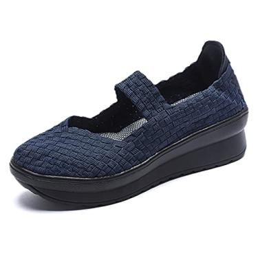 Imagem de Touchmosees Sandálias femininas plataforma plataforma tecidas Mary Jane sapatos confortáveis para caminhada, 699/Azul, 9.5