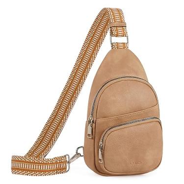 Imagem de CLUCI Bolsa pequena para mulheres, pochete de couro vegano, bolsas transversais para mulheres, bolsa de peito com alça de guitarra, A-6 marrom claro, Small, Durável