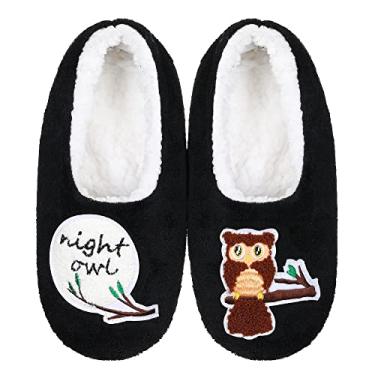 Imagem de ZYZX Pantufas femininas de animais com garras, térmicas, macias, engraçadas, macias, com forro de lã antiderrapante, meias felpudas para uso interno, 070mtyn preto, M