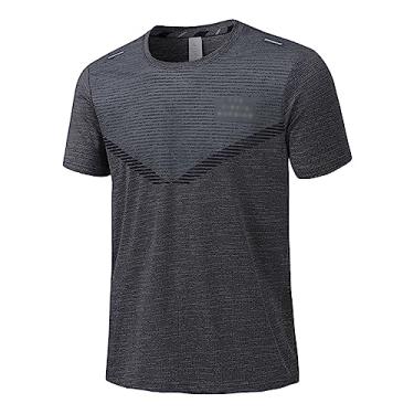 Imagem de Camiseta masculina atlética manga curta alta elástica impressão suave top secagem rápida leve academia, Cinza escuro, G