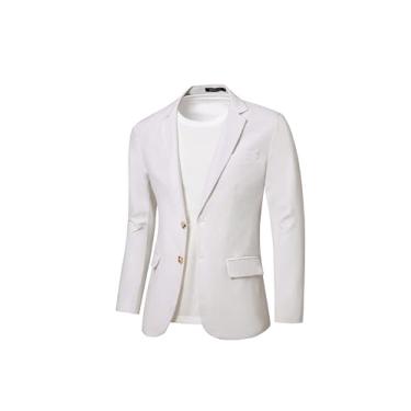 Imagem de WZIKAI Blazer masculino casual de linho slim fit dois botões jaqueta terno leve, Branco, 3X-Large