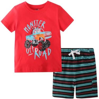 Imagem de Frogwill Conjunto de roupas de verão para meninos e crianças, de algodão, camiseta e shorts de manga curta 2-5 anos, Vermelho monstro, 3 Anos