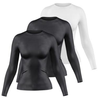 Imagem de Kit 3 Camisetas Manga Longa Feminina Dry Proteção UV Básica Lisa Academia Treino Fitness-Feminino