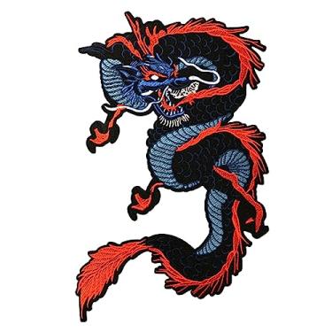 Imagem de Dragão ferro em remendos apliques bordados dragão chinês costurar apliques para roupas jeans chapéu camisa bolsas decorações (dragão azul)