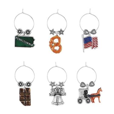 Imagem de Wine Things, 6 peças, pingentes de vinho/marcadores de bebida para taças de vinho, festa de degustação de vinhos (estado), Metal, Sem pedras preciosas