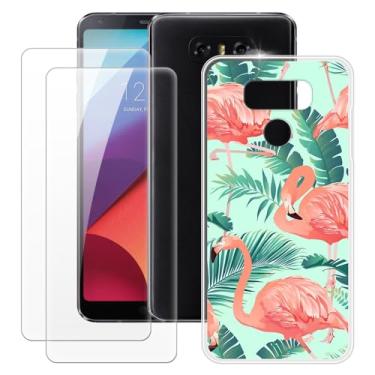 Imagem de MILEGOO Capa para LG G6 + 2 peças protetoras de tela de vidro temperado, à prova de choque, capa de TPU de silicone macio para LG G6 (14.5 cm) Flamingo