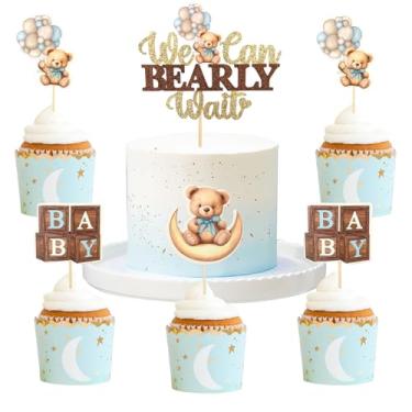 Imagem de MEMOVAN Bear Baby Shower Cupcake Topper 25pcs We Can Bearly Wait Cake Cupcake Topper Bear Cake Cupcake Decoration for Baby Boy We Can Bearly Wait Bear Theme Birthday Baby Shower Gender Reveal Party