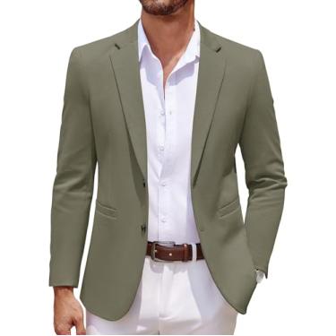 Imagem de COOFANDY Blazer masculino casual de malha com dois botões e jaqueta esportiva leve, Verde oliva, Large
