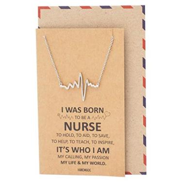 Imagem de quan jewelry Colar de batimento cardíaco ECG, pingente de pulso Lifeline, presentes de formatura de enfermagem RN com cartão comemorativo, Peltre