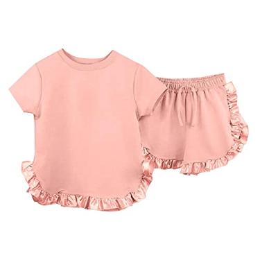Imagem de Roupas para meninas de 2 a 3 anos para bebês meninas primavera verão camiseta de algodão sólido manga curta com babados, roupas, Vermelho melancia, 6-12 Meses