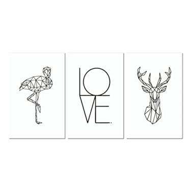 Imagem de Kit 3 Placas Decorativas Geométrico Frases Love 20x30 cm Mdf