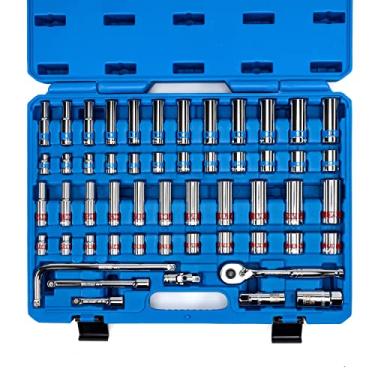 Imagem de Neiko Conjunto de catraca e soquete 02513A, 53 peças, padrão e profundo SAE, tamanhos de 5/16" a 7/8", feito com aço CrV