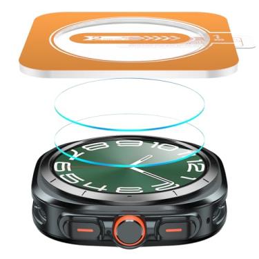 Imagem de SWUU Pacote com 2 películas de vidro temperado 9H compatíveis com Samsung Galaxy Watch Ultra 47 mm (2025/2024), filme HD à prova d'água com kit de instalação de alinhamento automático transparente