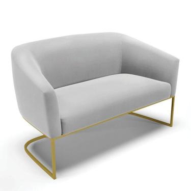 Imagem de Sofá Namoradeira 2 Lugares Base Industrial Dourado Stella Suede D03 - D`rossi Cor Cinza