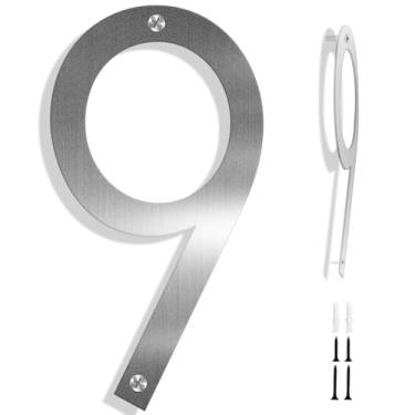 Imagem de ziyue Números de casa de 30,5 cm para fora de casa moderna números de endereço metal flutuante placa de endereço residencial para uso externo de 0-9 (prata 9)