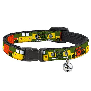 Imagem de Buckle-Down Coleira de gato Breakaway with Bell Classic TMNT Tartarugas Ninja Party Van todos os lados verde multi 21,5 a 30,5 cm de largura