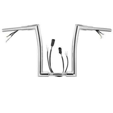 Imagem de Guiador Rise Prewired de 35.6 cm para Harley 2007-2014 Road King/Softail/Dyna/Sportster Meathook Ape Hangers 3,5 cm Barra de Gordura pré-cabeada com chicote de fios CAN-Bus e seta, cromado