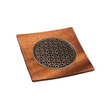 Imagem de IEUDNS Bule de madeira de esteira resistente ao calor acessórios de chá decorativo bule coaster bandeja de chá para mesa pote de cozinha do agregado, Circular