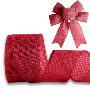 Imagem de JaoZuyard Fita de serapilheira vermelha de 3,8 cm x 10 m, fita tecida de serapilheira natural, faça você mesmo, feita à mão, guirlanda, para decoração de férias, fita de presente para embrulho de juta