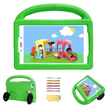 Imagem de UUcovers Capa infantil para tablet Amazon Kindle Fire HD 8 (8ª/7ª/6ª geração, 2018/2017/2016) 20,3 cm com alça dobrável de silicone à prova de choque, espuma vinílica acetinada fina e leve, verde