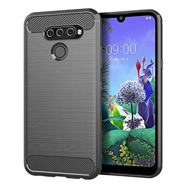 Imagem de Manyip Capa para LG Q60, capa de material de fibra de carbono, suave antiderrapante, macia, anti-impressões digitais, capa totalmente protetora para LG Q60 cinza