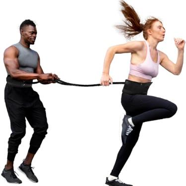 Imagem de Cinto de Tração Duplo para Treino Atletismo de Tensão Resistência Ajustável Com 2 Elástico Revestido Exercício Corrida Futebol Futsal Explosão