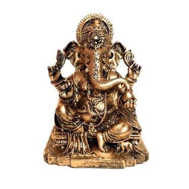 Imagem de Estátua De Ganesha Sentado Dourado Resina 13Cm - Mandala De Luz